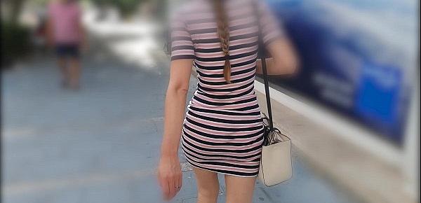  Hot Wife Walking In Tight Dress Wiggling Sexy Booty